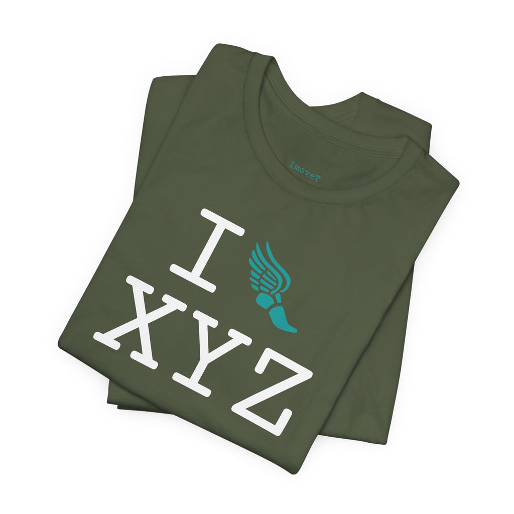 I Run unisex T, teal logo