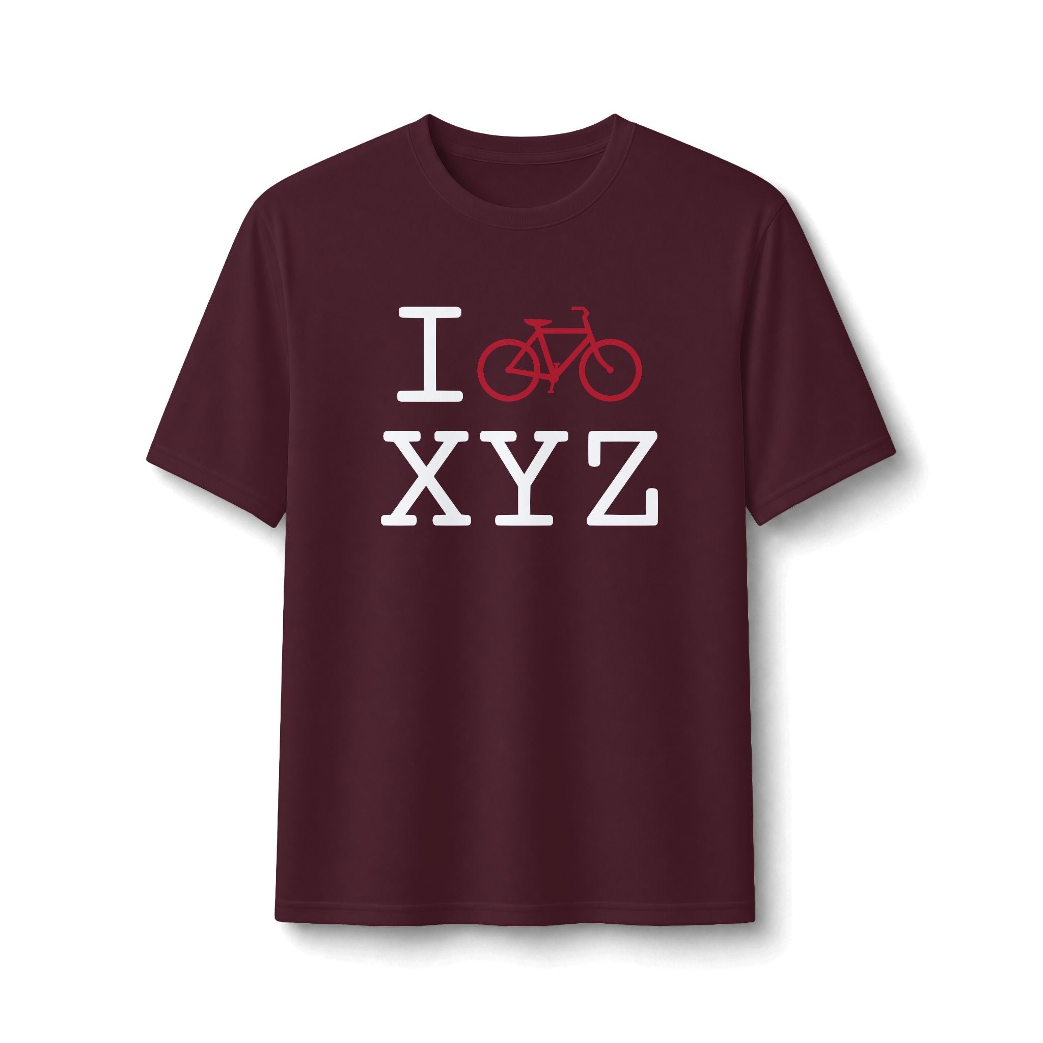 "I Bike ___" athletic T, crimson bike