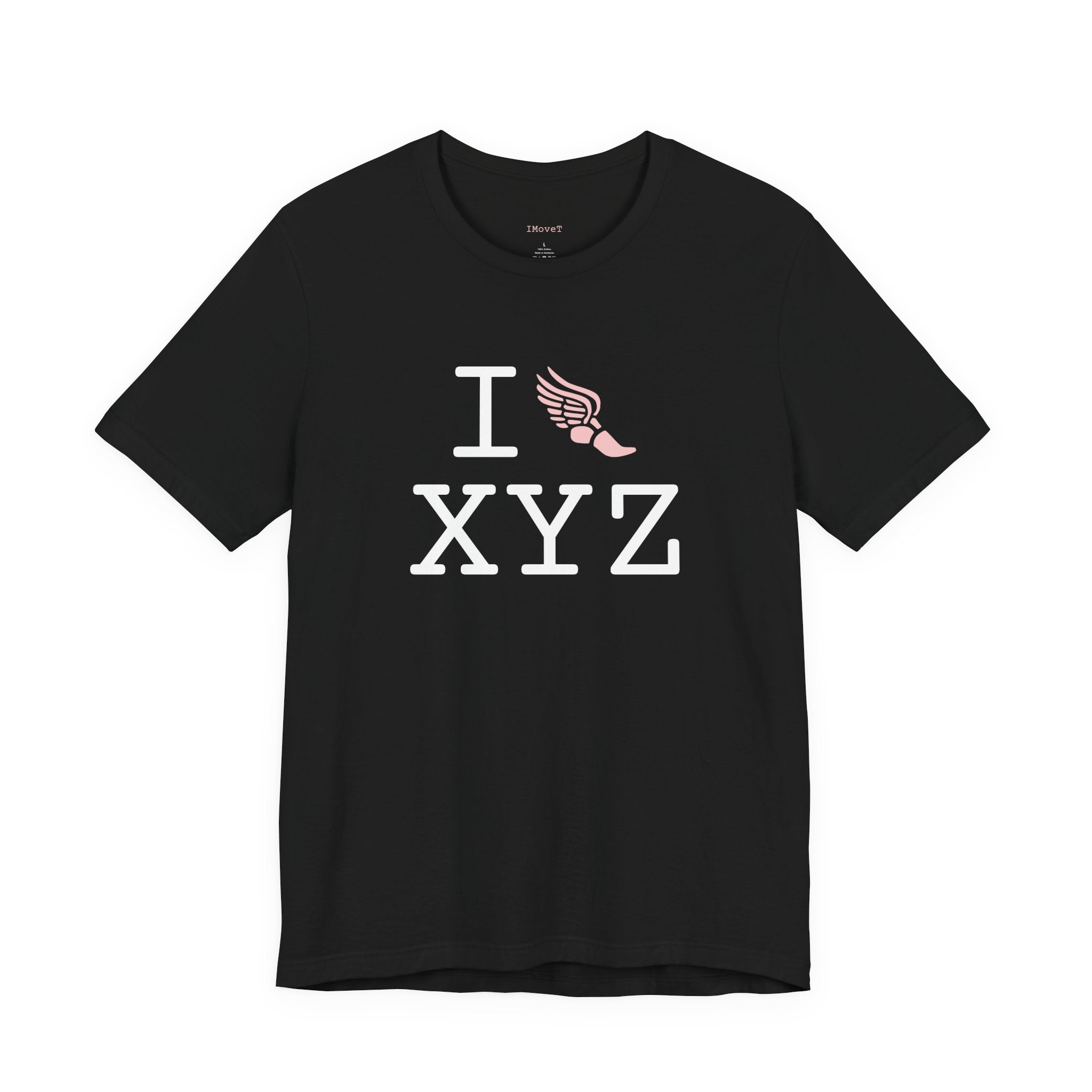 I Run ___ unisex T, pink logo