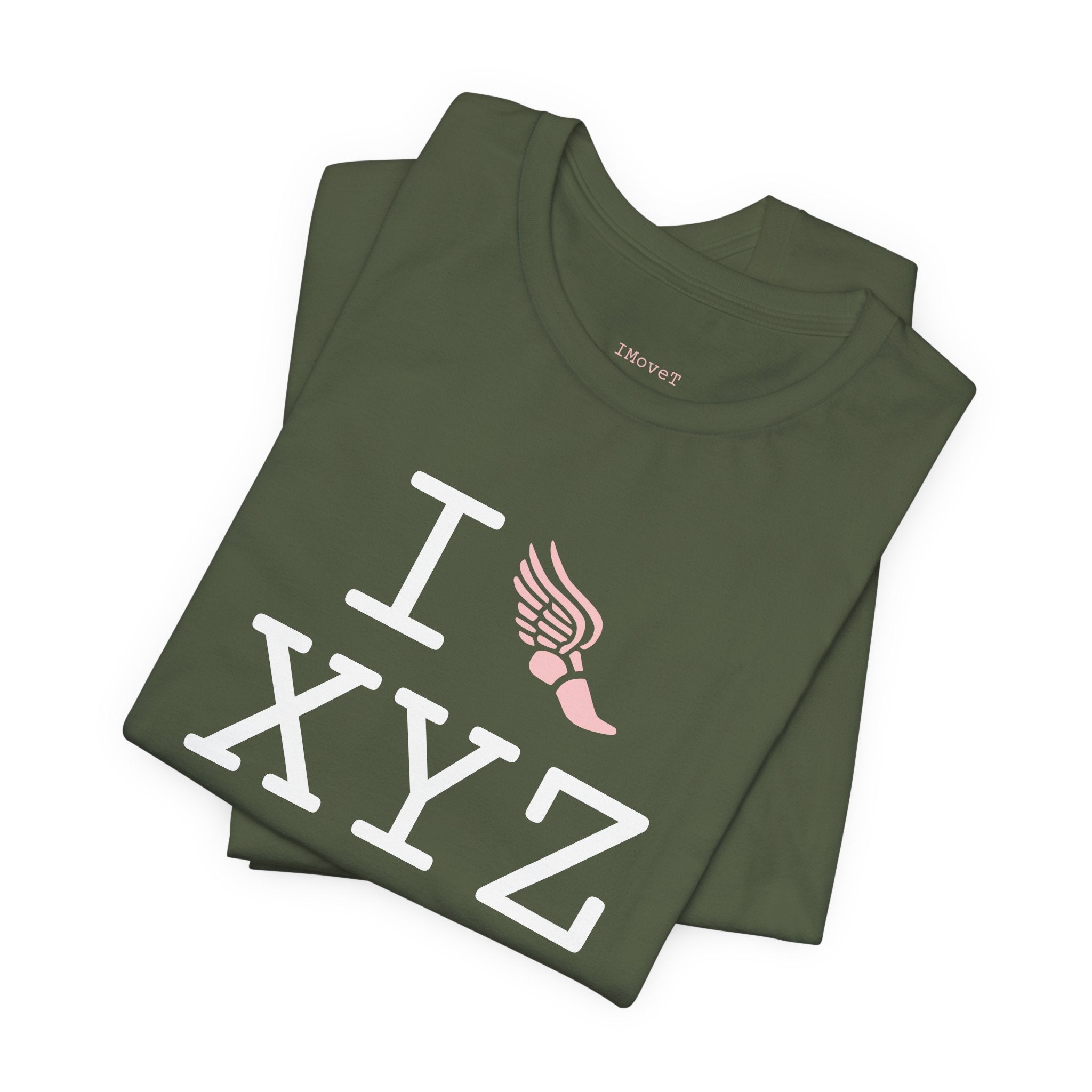 I Run ___ unisex T, pink logo