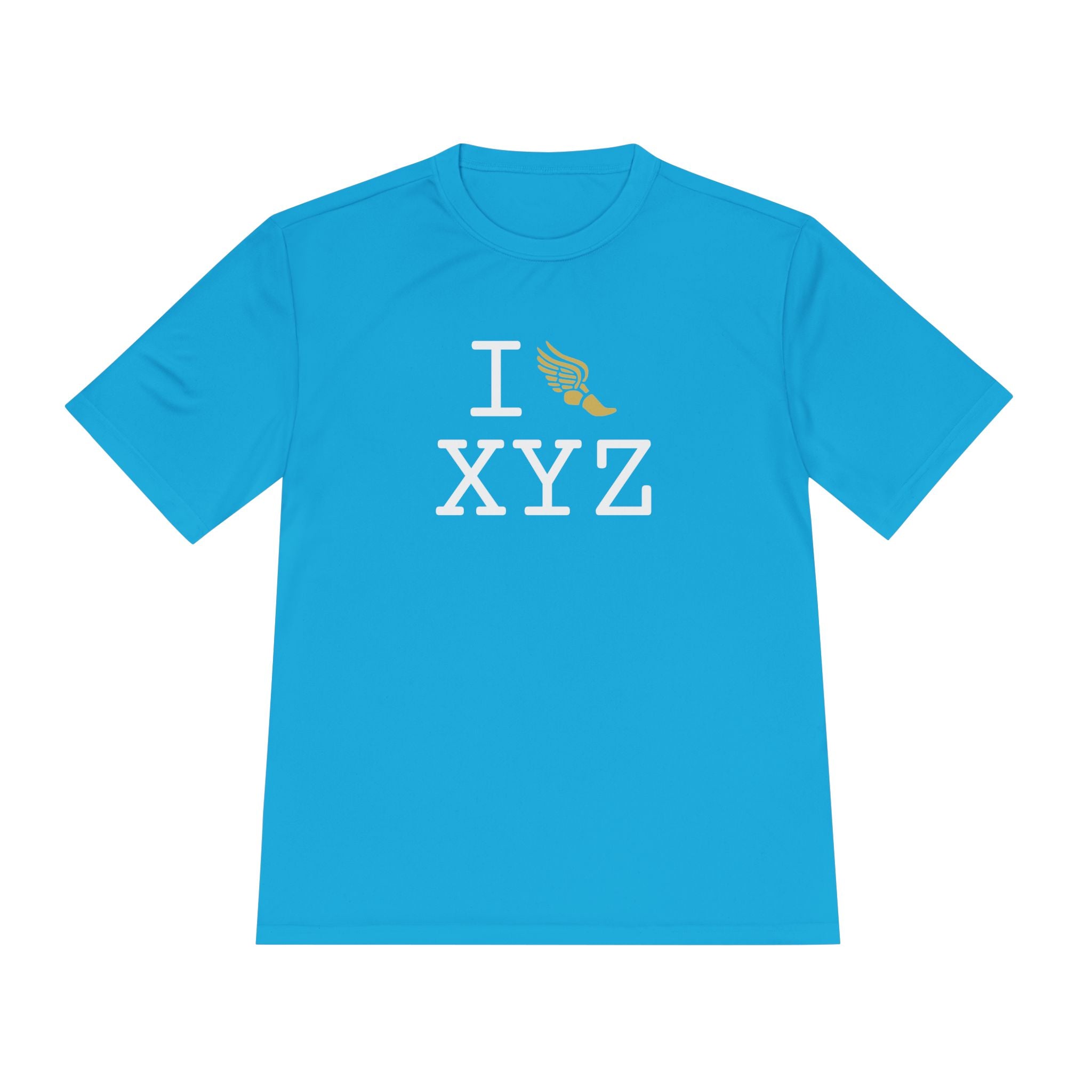 I Run athletic T, gold logo
