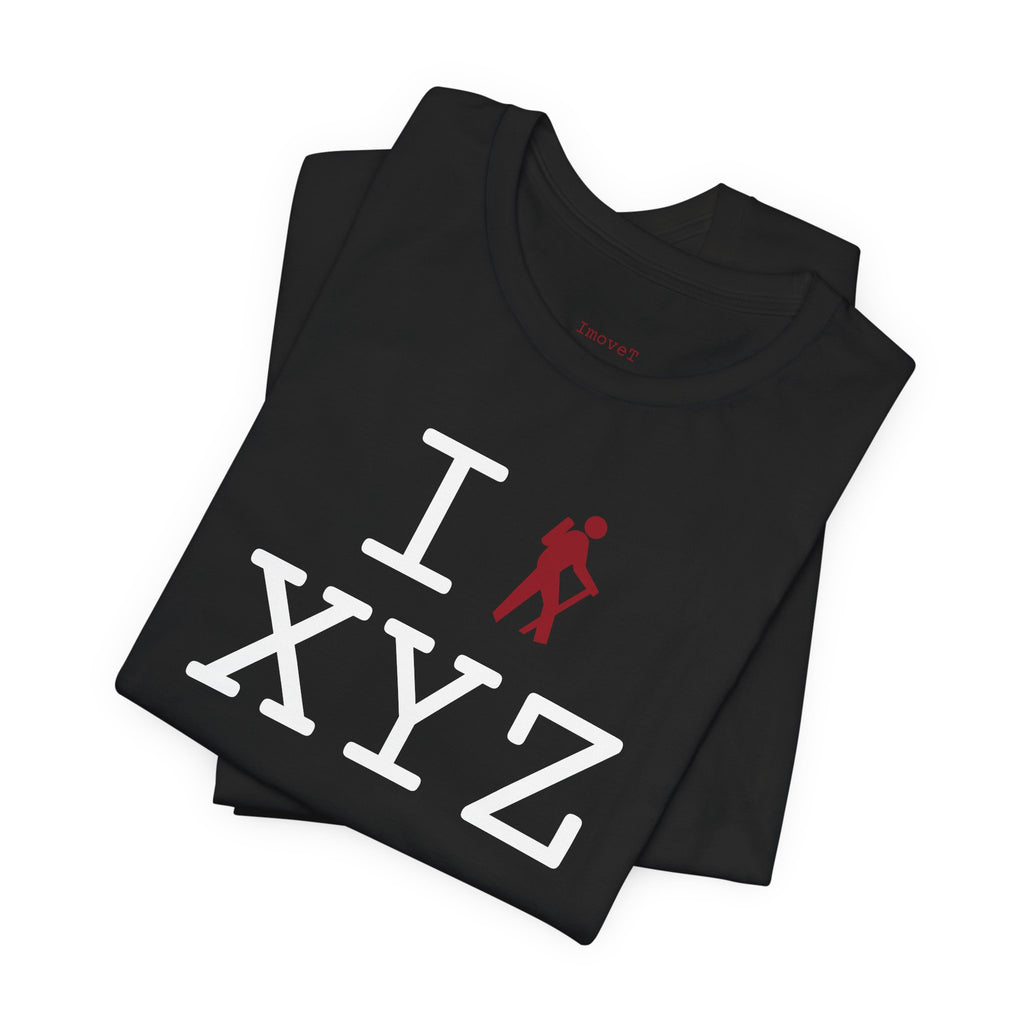 I Hike unisex T, crimson hiker