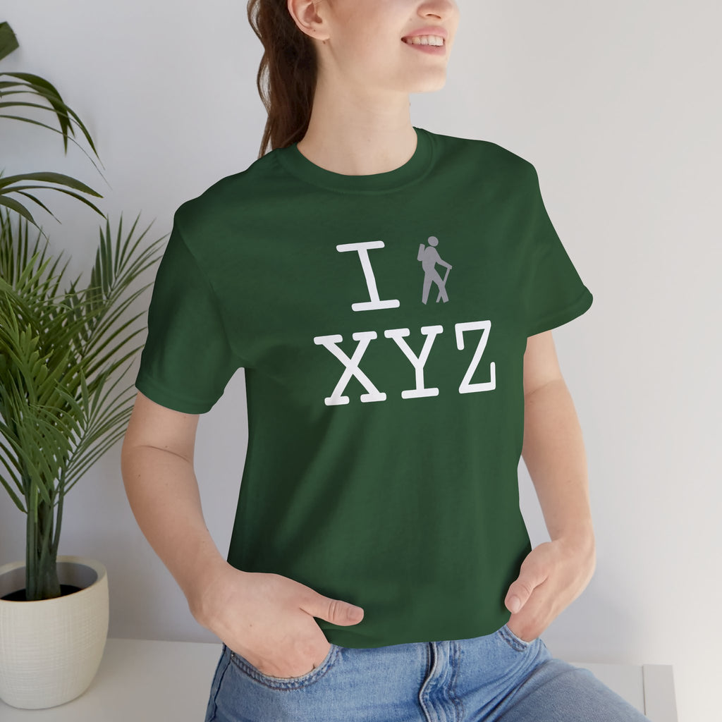 I Hike unisex T, grey hiker
