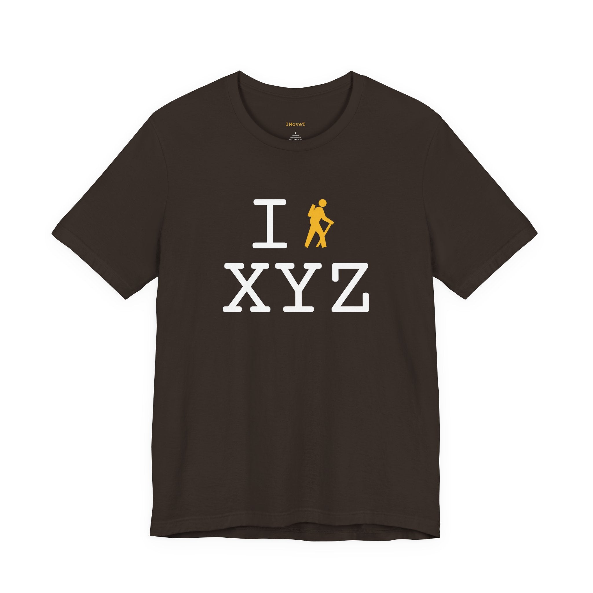 I Hike ___ unisex T, yellow hiker