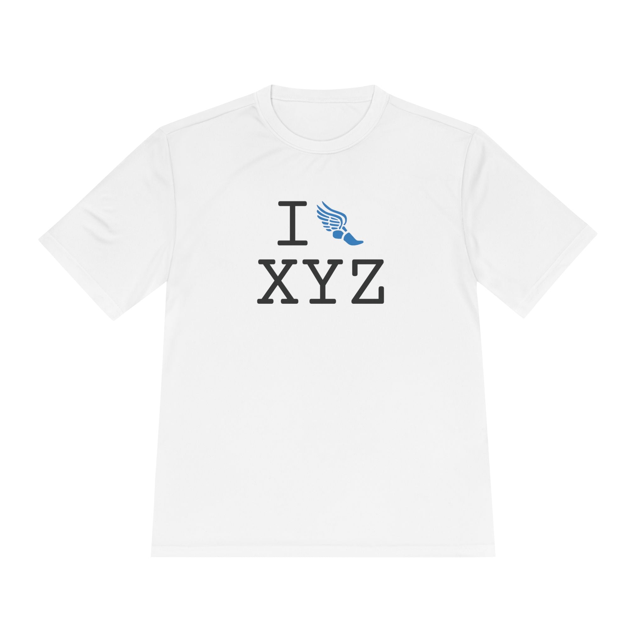 I Run athletic T, light blue logo