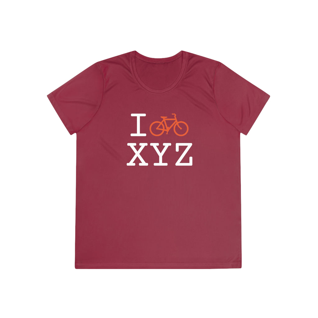 I Bike women's athletic T, orange bike