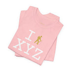 I Hike unisex T, gold hiker