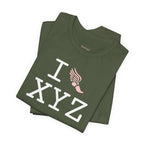 I Run unisex T, pink logo