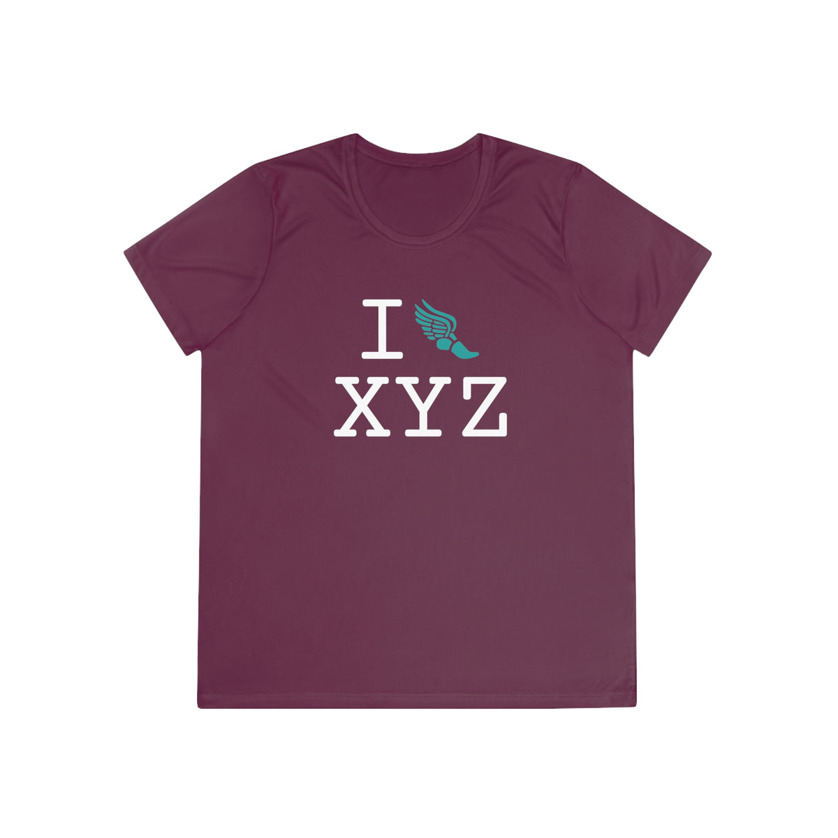 I Run women's athletic T, teal logo