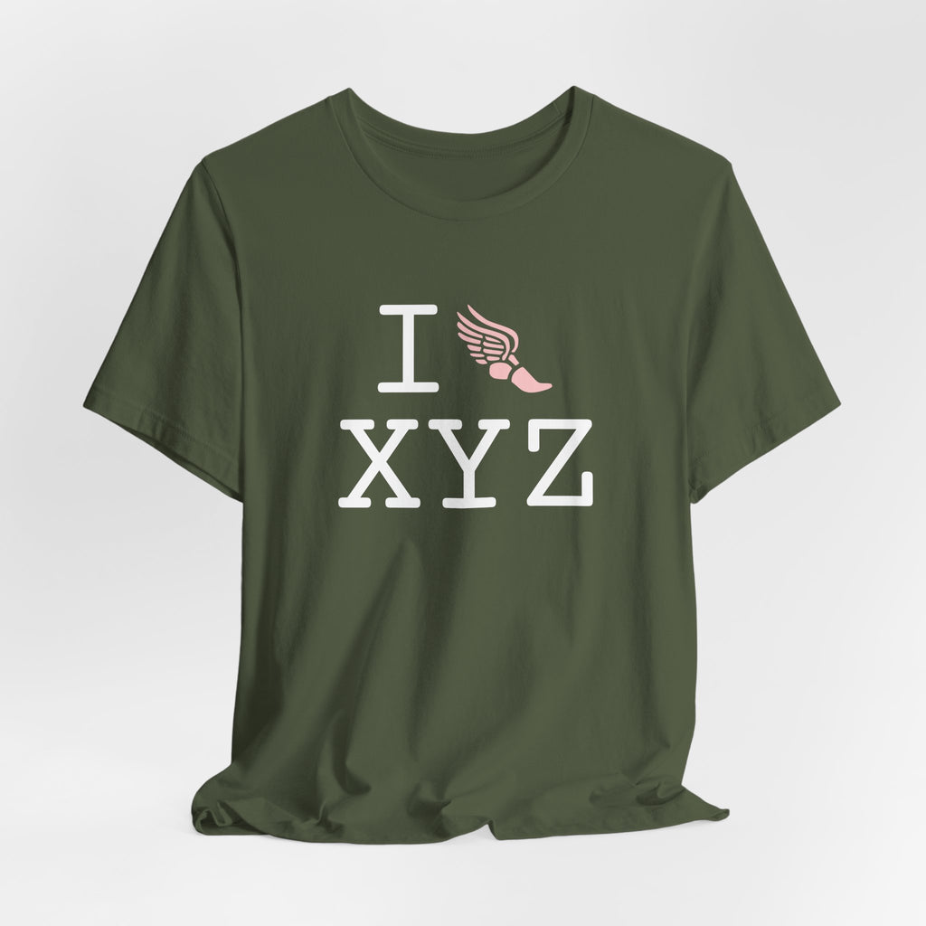I Run ___ unisex T, pink logo