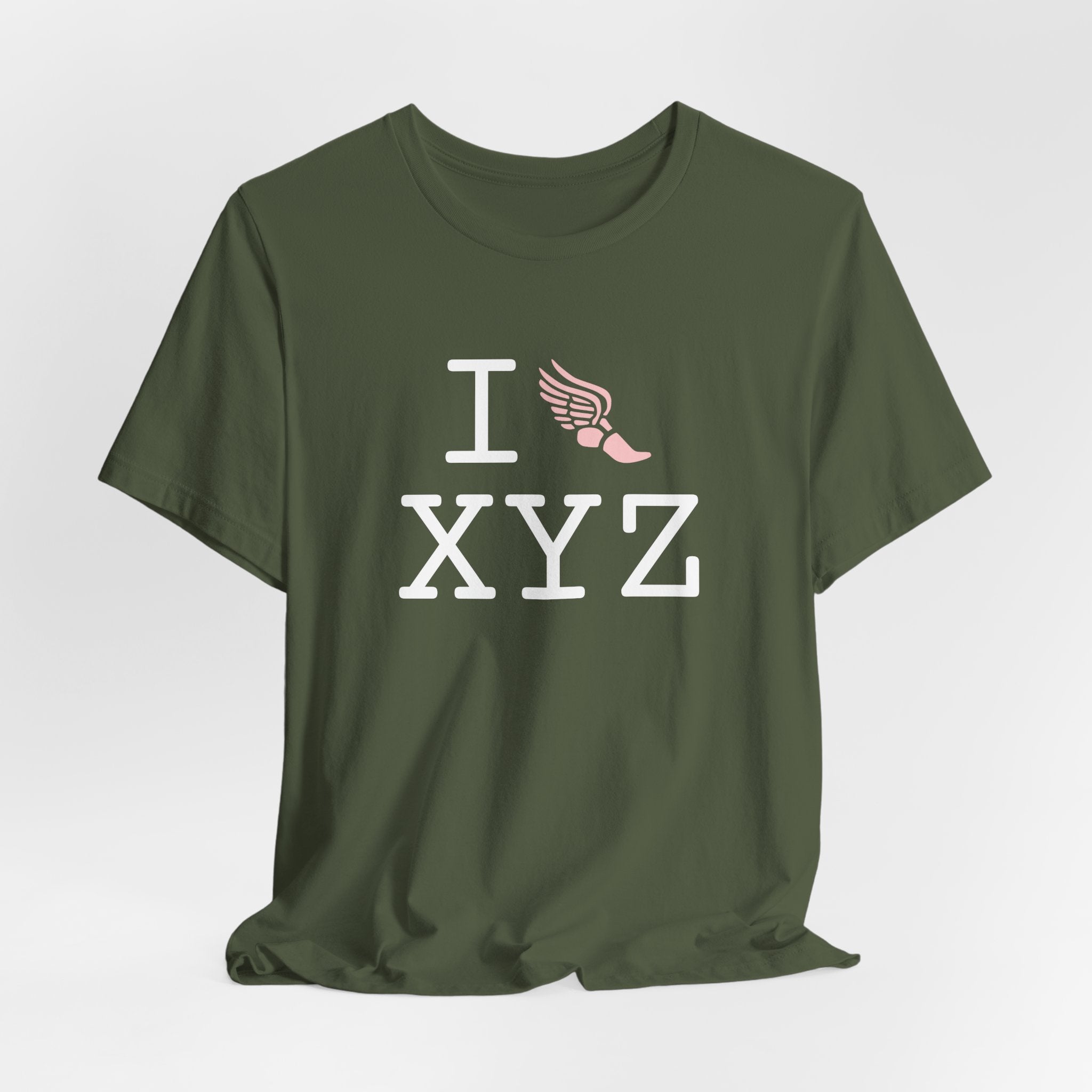 I Run ___ unisex T, pink logo