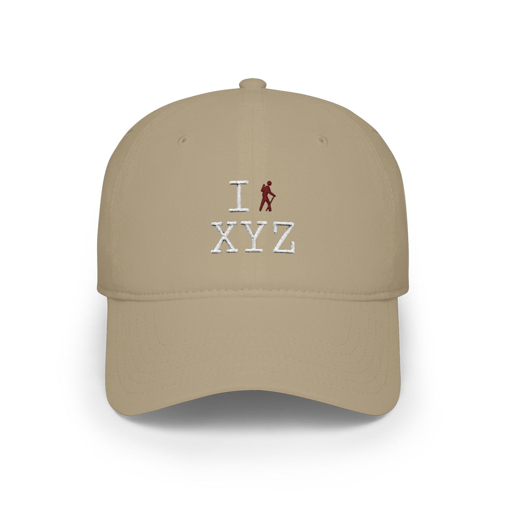 I Hike baseball cap, maroon hiker