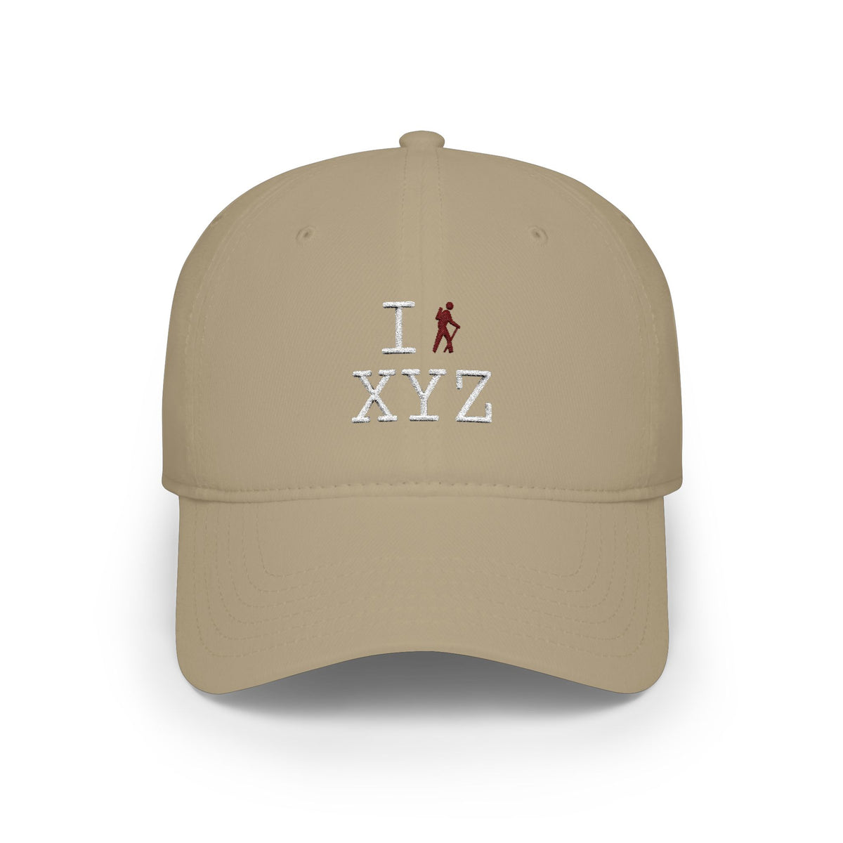 I Hike baseball cap, maroon hiker