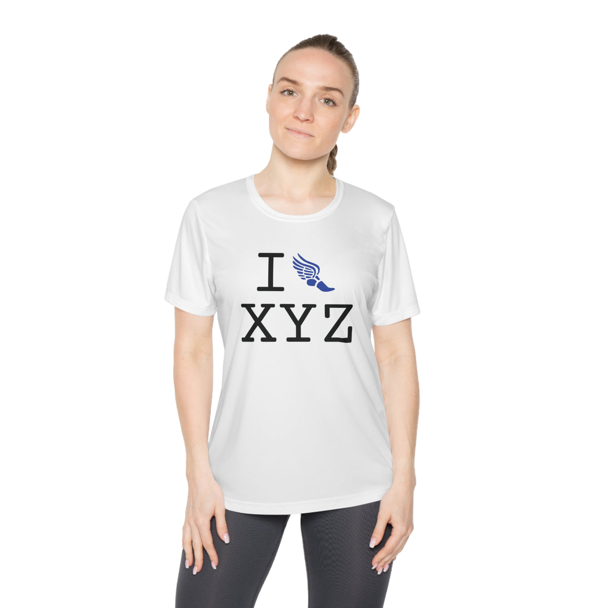 I Run women's athletic T, blue logo