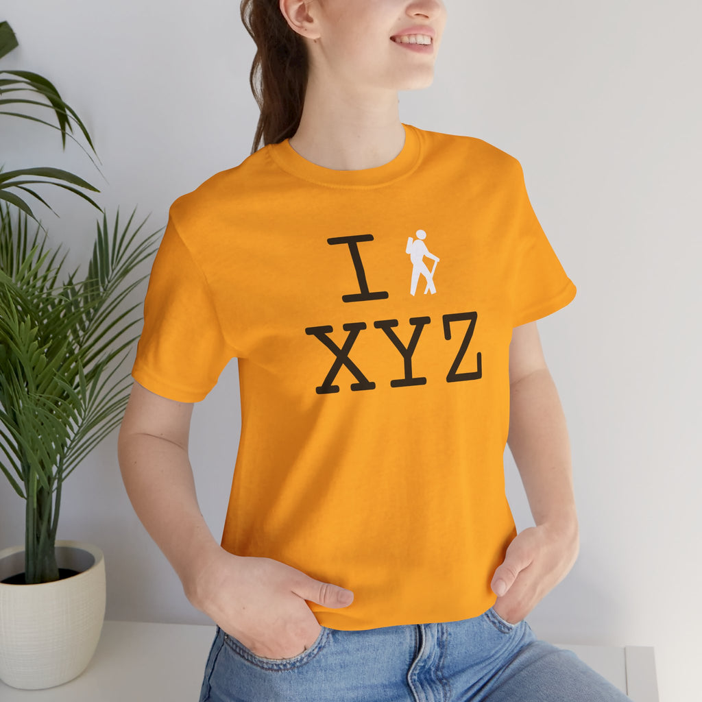I Hike unisex T, white hiker