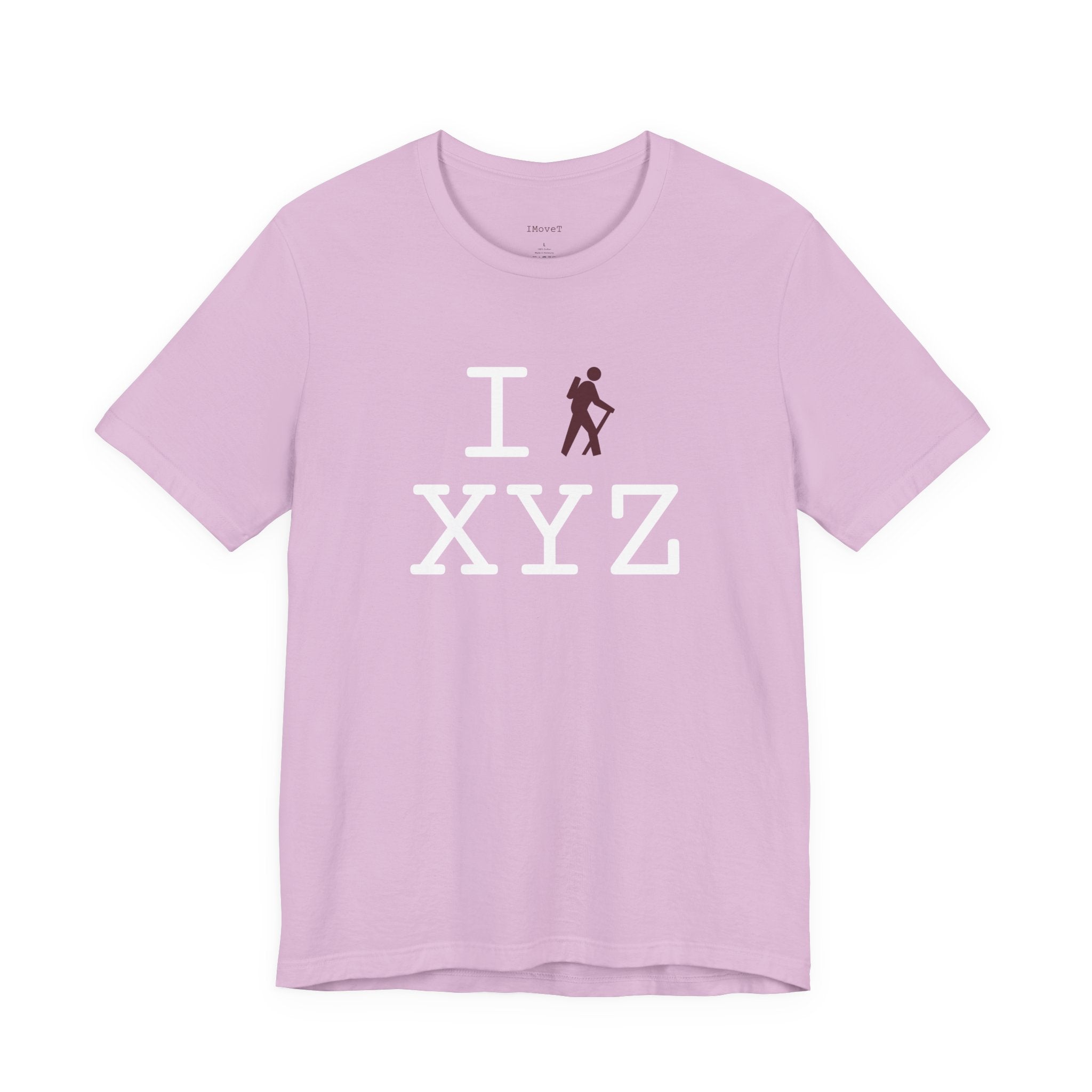 I Hike ___ unisex T, maroon hiker
