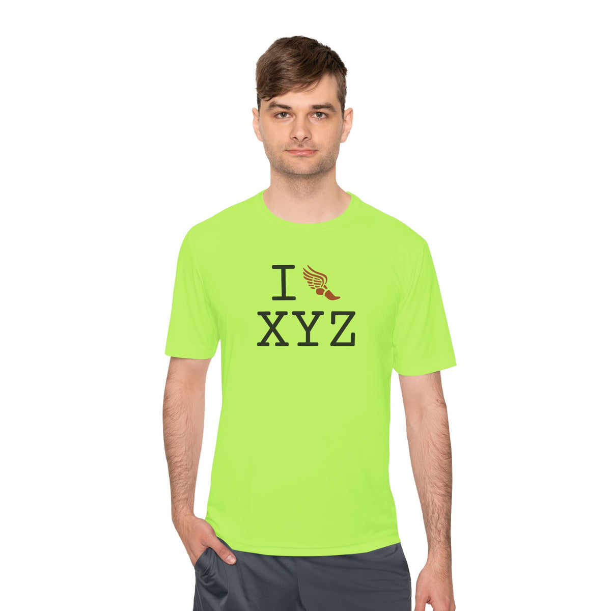 I Run athletic T, dark orange logo