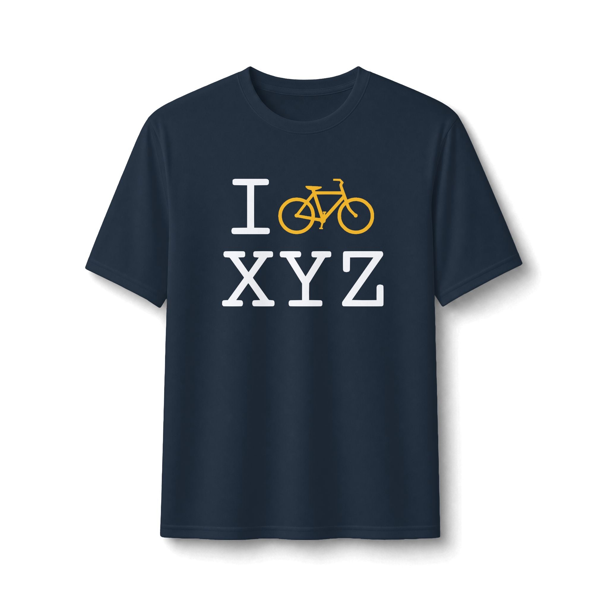 "I Bike ___" athletic T, yellow bike