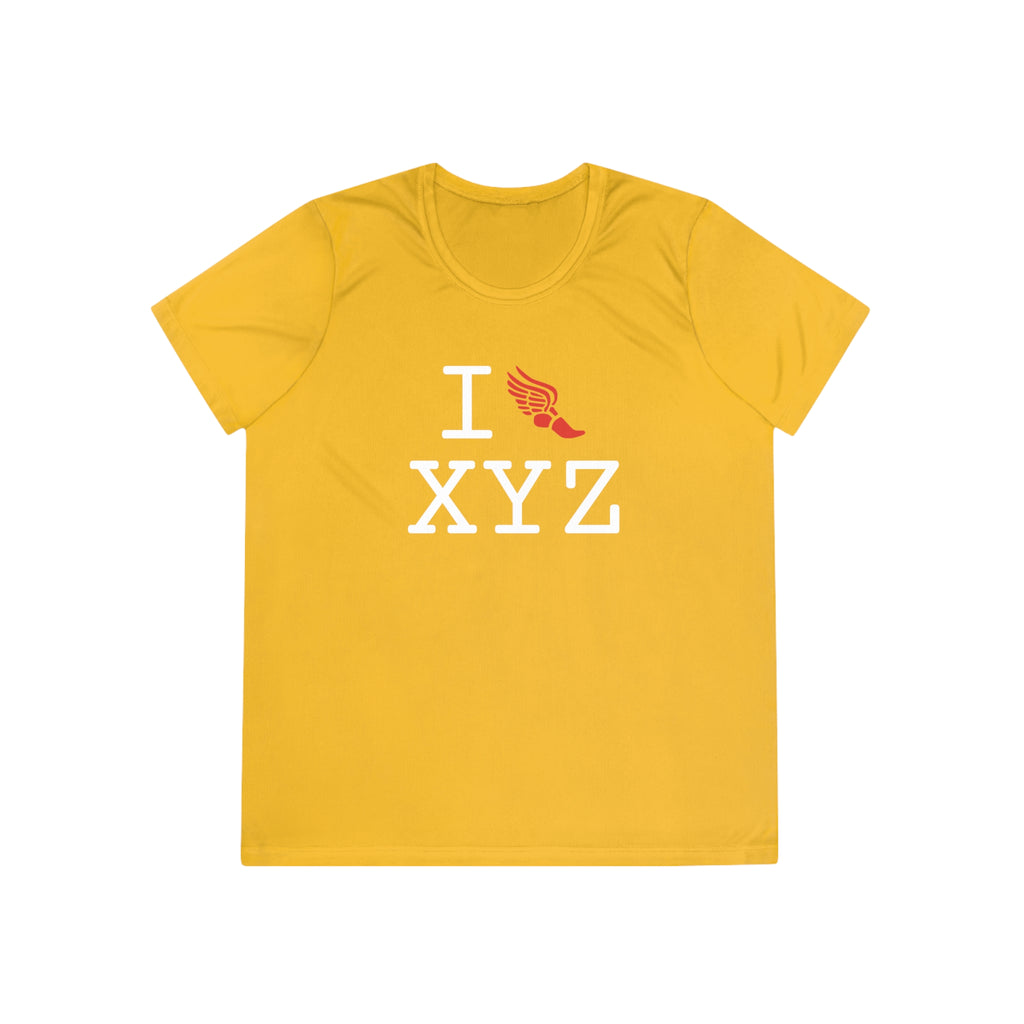 I Run women's athletic T, red logo