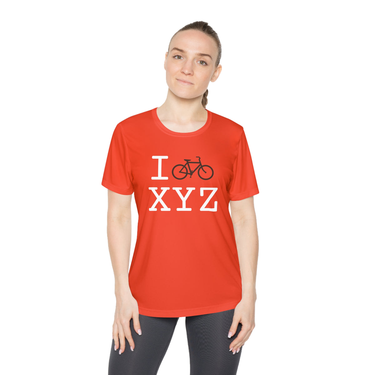 I Bike women's athletic T, brown bike