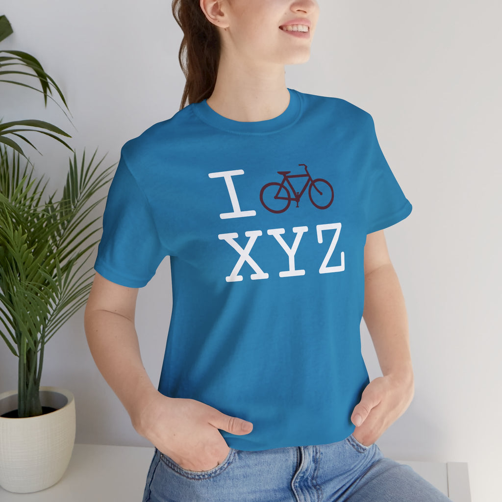 I Bike unisex T, maroon bike