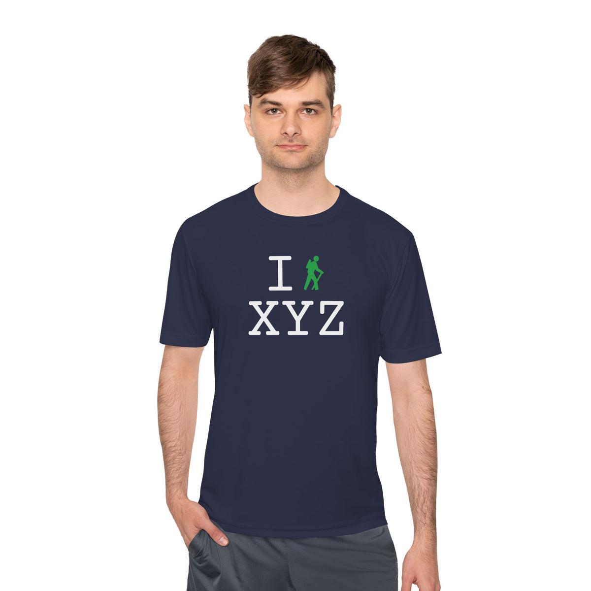 I Hike athletic T, green hiker