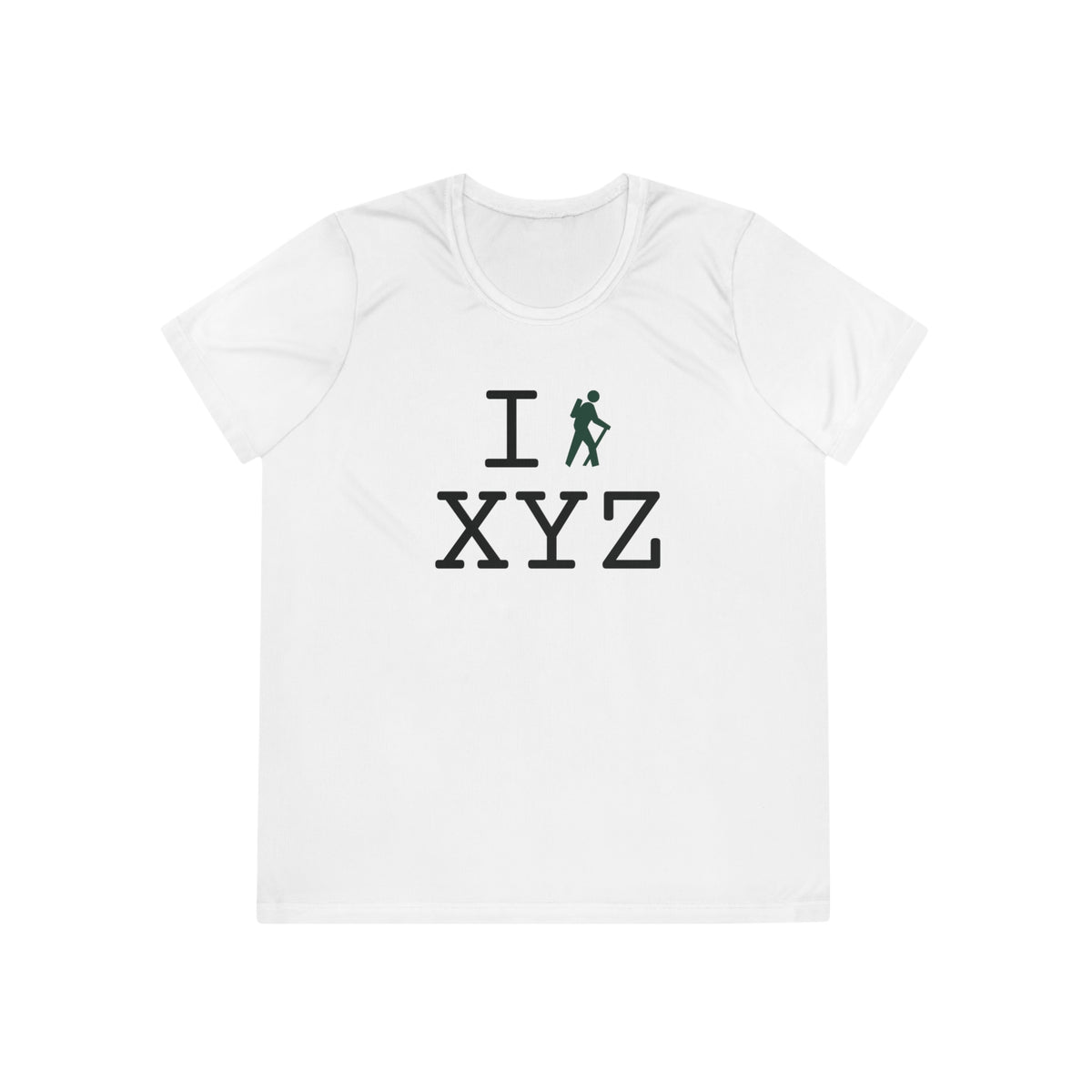 I Hike women's athletic T, dark green hiker