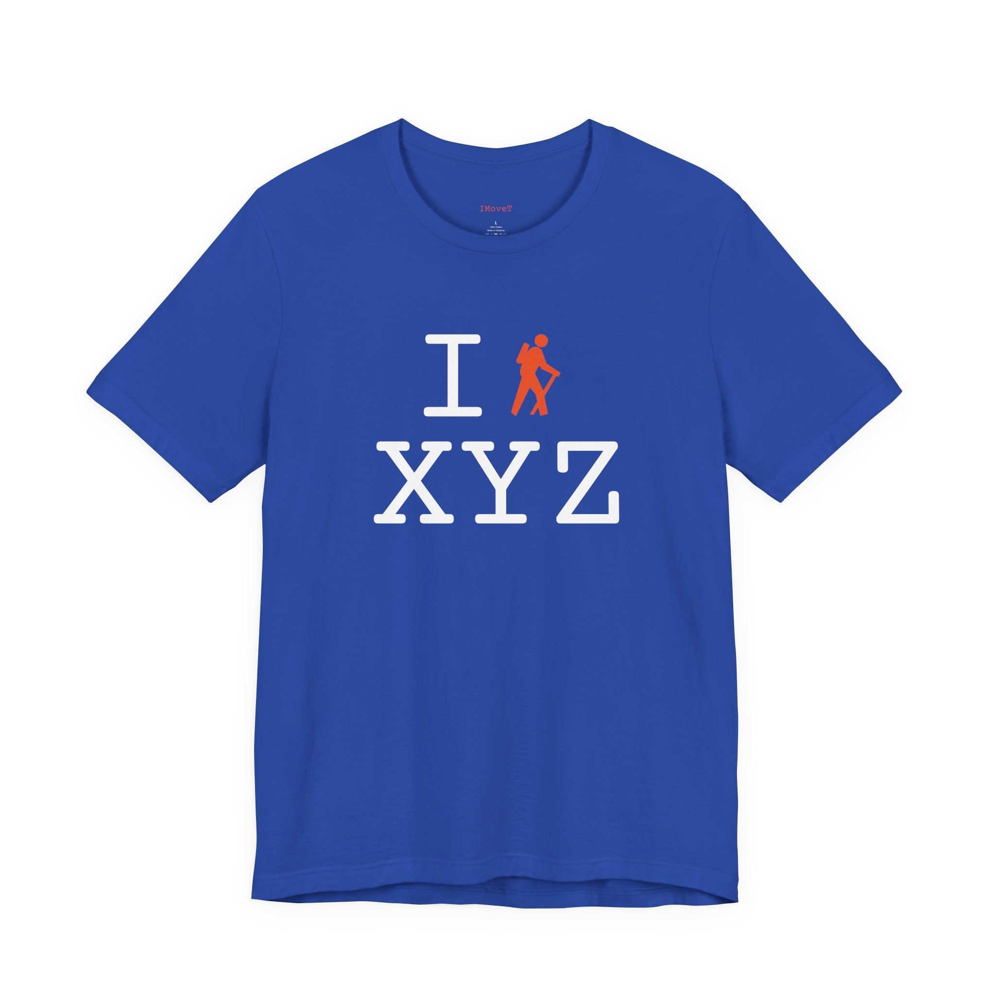 I Hike ___ unisex T, orange hiker