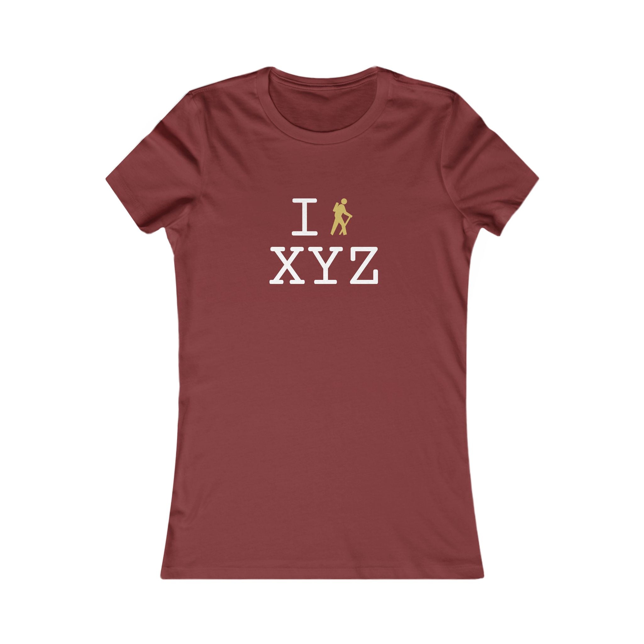 "I Hike ___" women's T, gold hiker