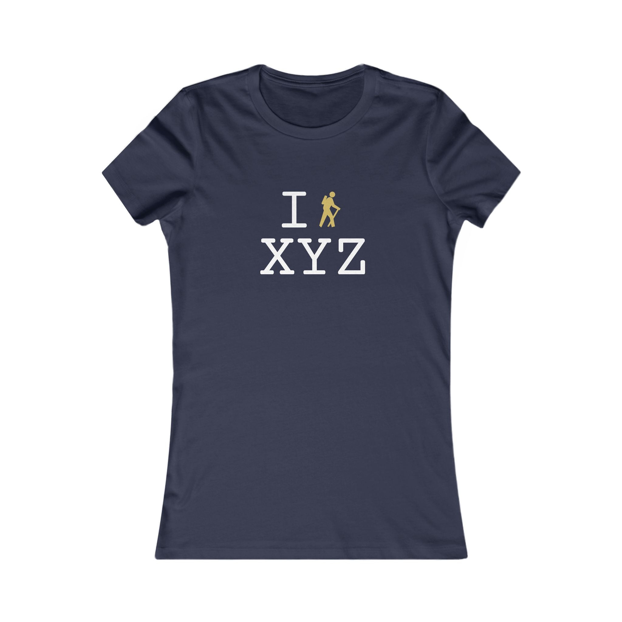"I Hike ___" women's T, gold hiker