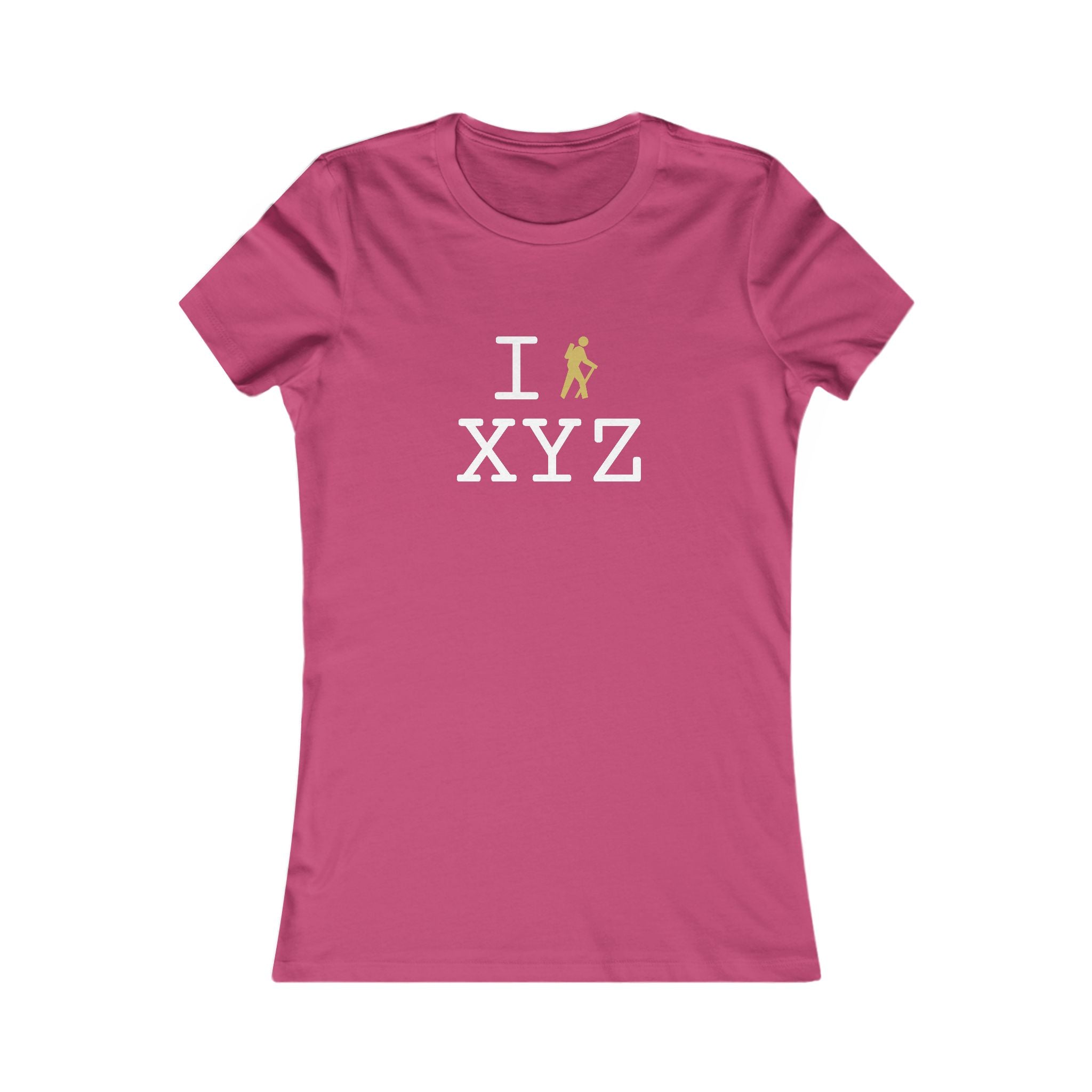 "I Hike ___" women's T, gold hiker