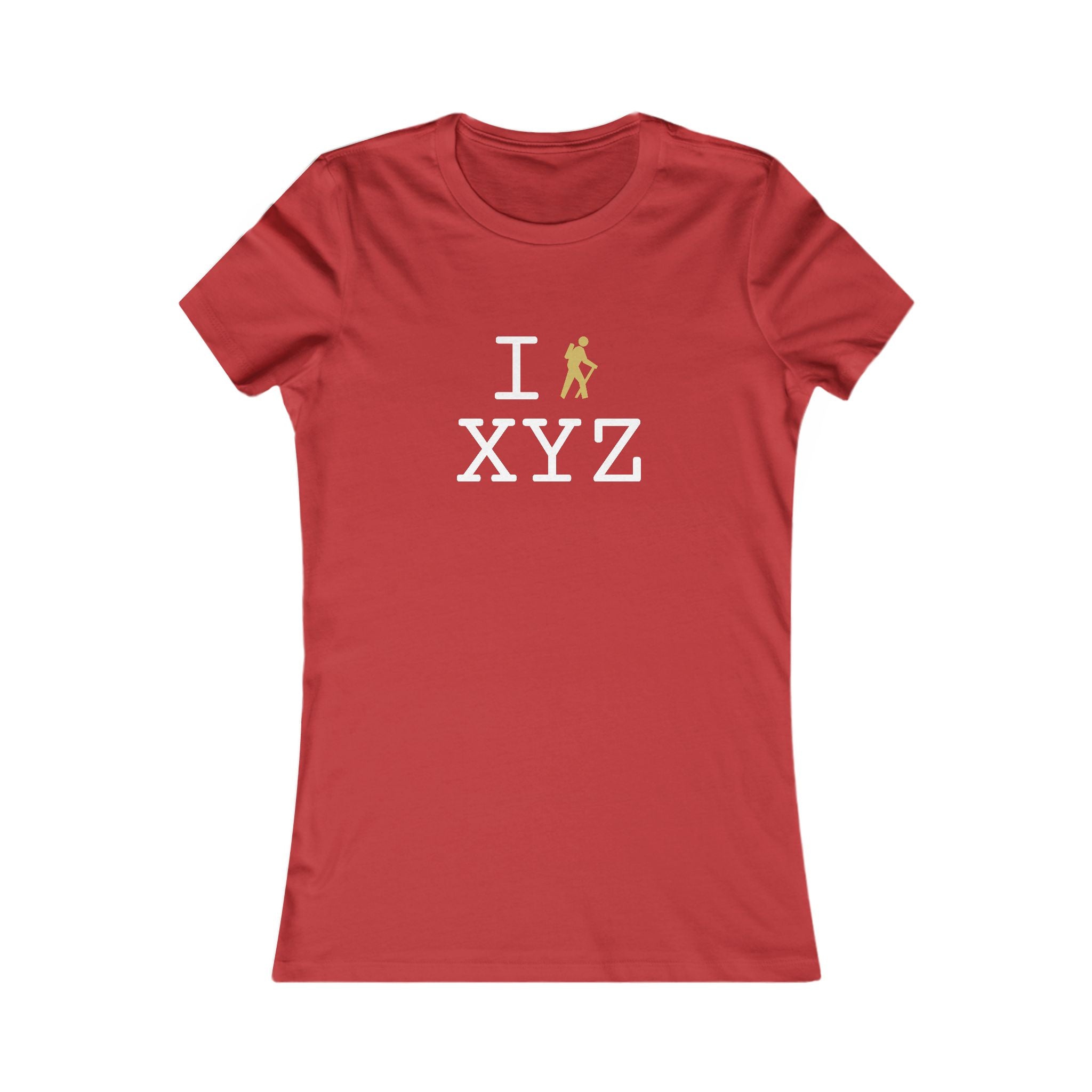 "I Hike ___" women's T, gold hiker