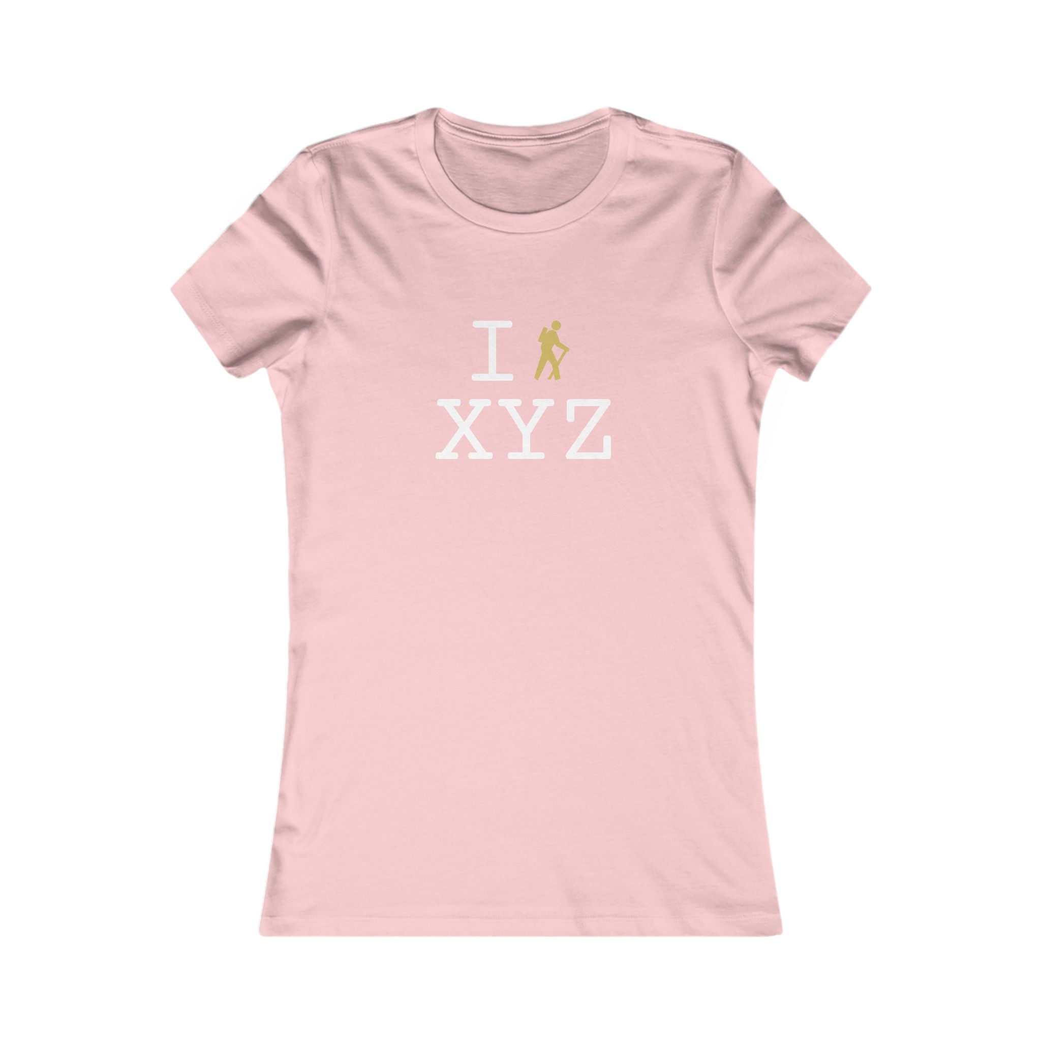 "I Hike ___" women's T, gold hiker