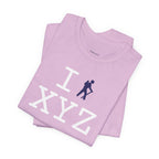I Hike unisex T, navy hiker