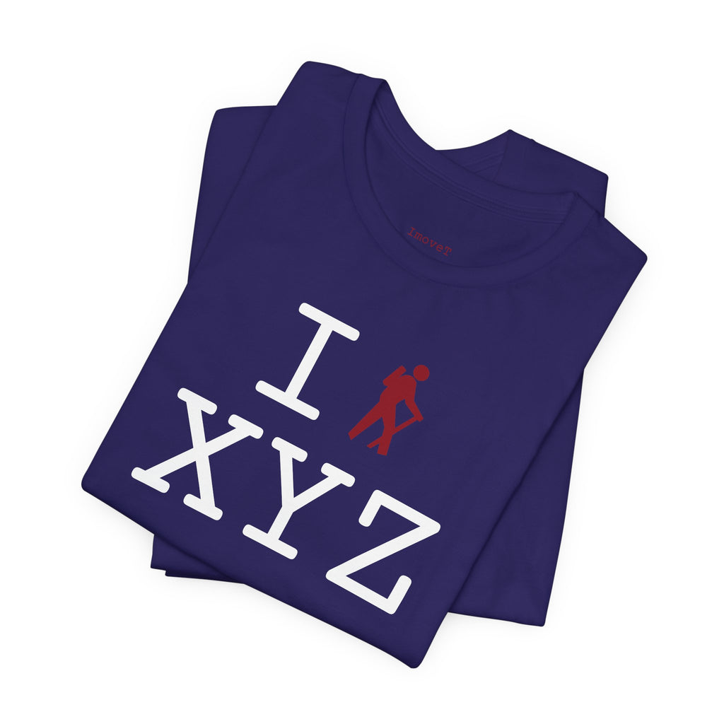I Hike unisex T, crimson hiker
