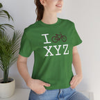 I Bike unisex T, maroon bike