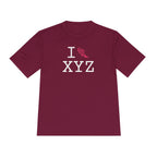I Run athletic T, hot pink logo