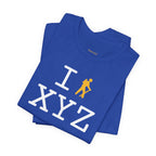 I Hike unisex T, yellow hiker