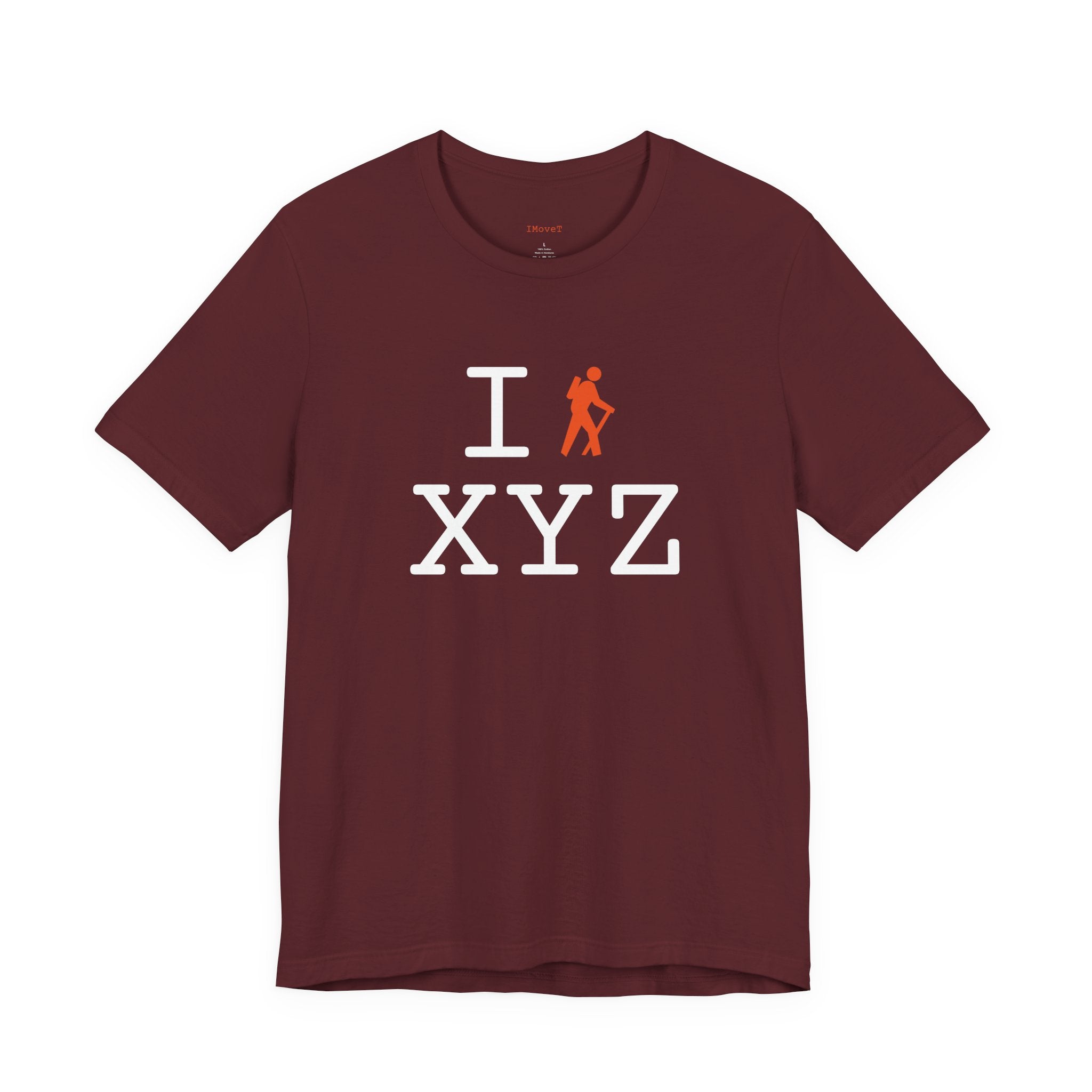 I Hike ___ unisex T, orange hiker