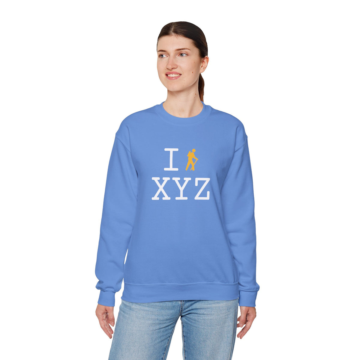 I Hike sweatshirt, yellow hiker