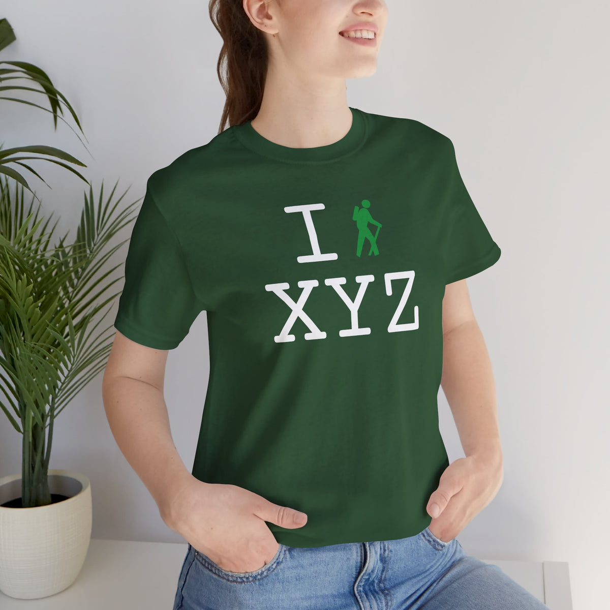 I Hike unisex T, green hiker