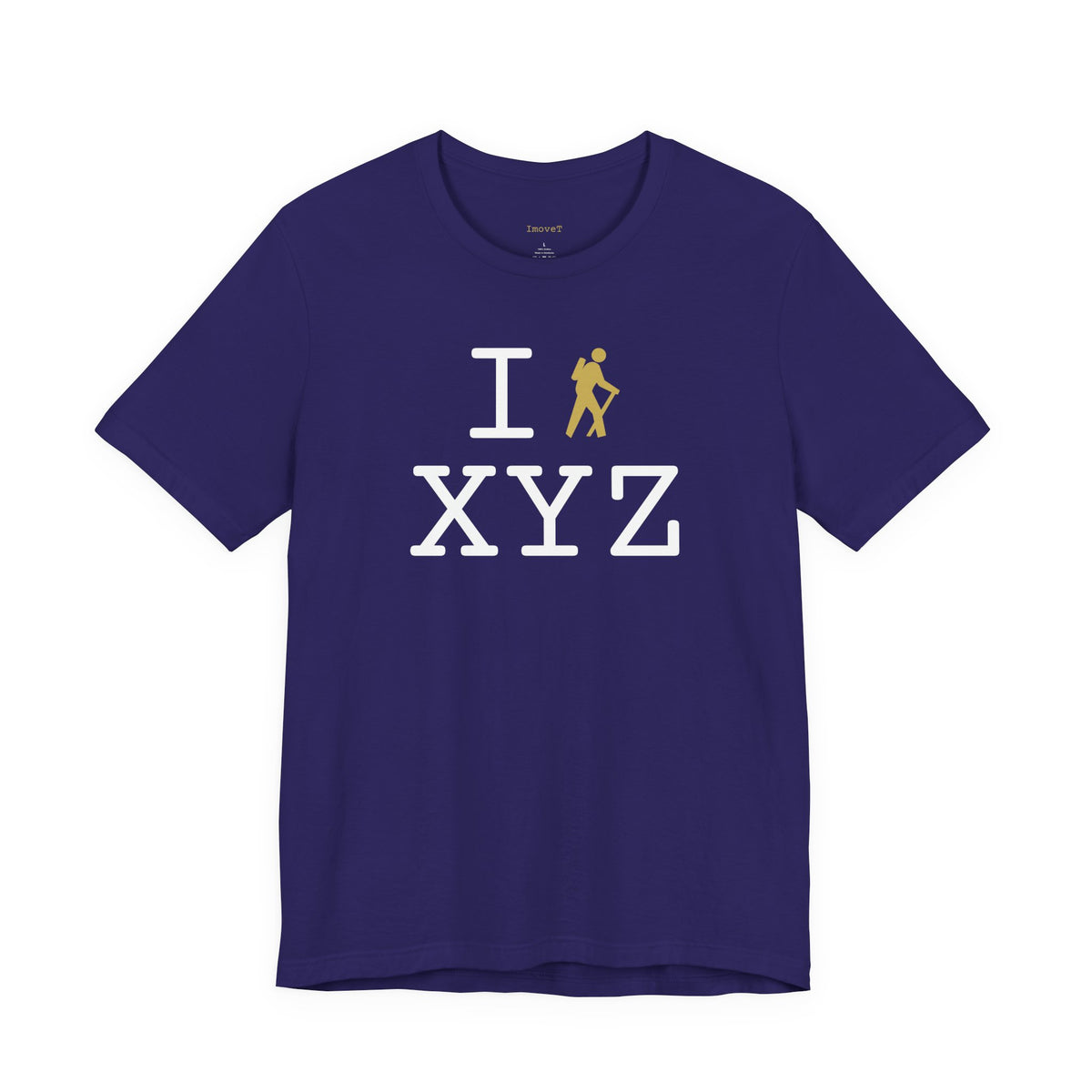 I Hike unisex T, gold hiker
