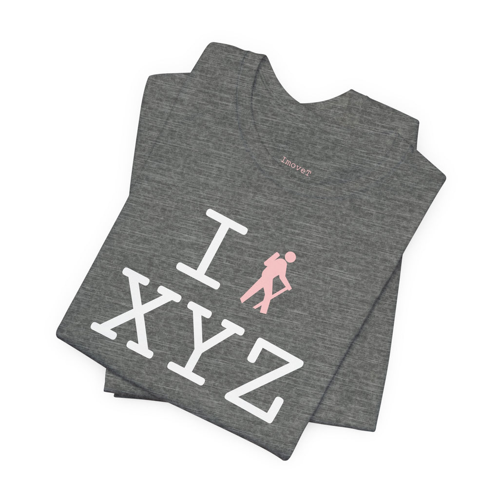 I Hike unisex T, pink hiker