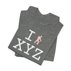 I Hike unisex T, pink hiker