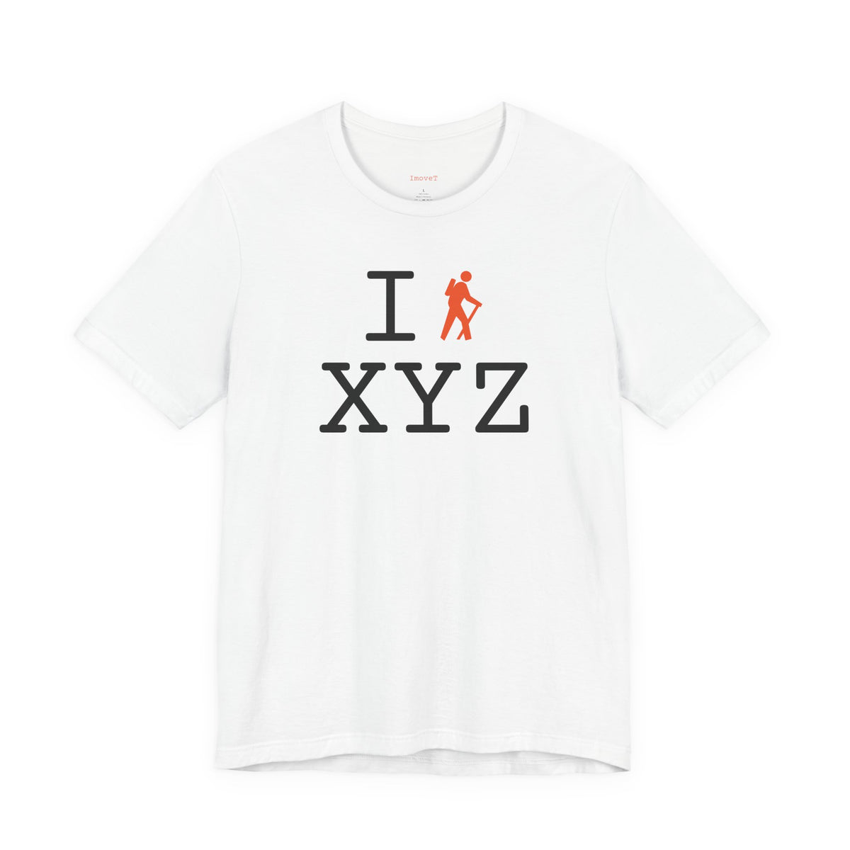 I Hike unisex T, orange hiker