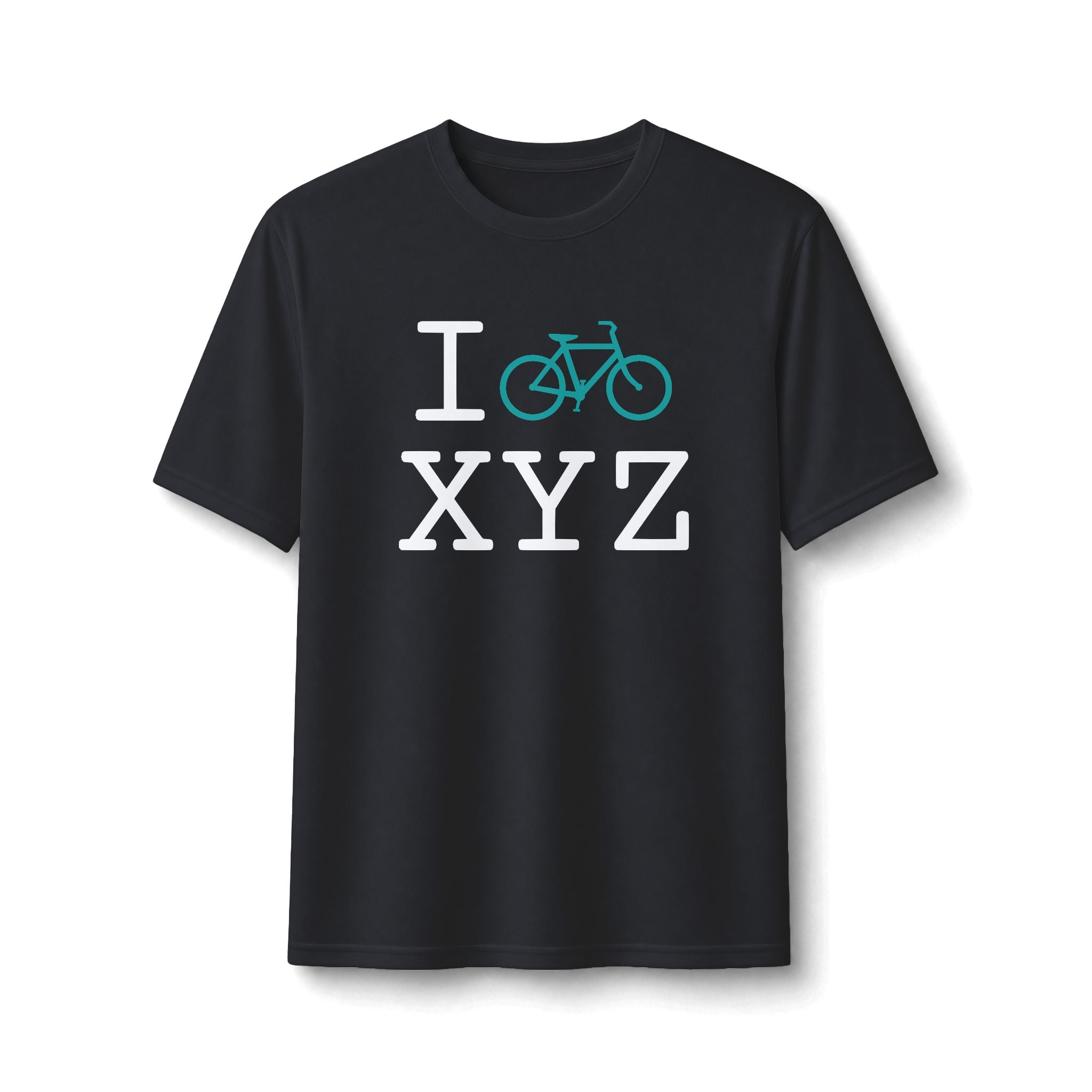 "I Bike ___" athletic T, teal bike