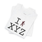 I Hike unisex T, maroon hiker