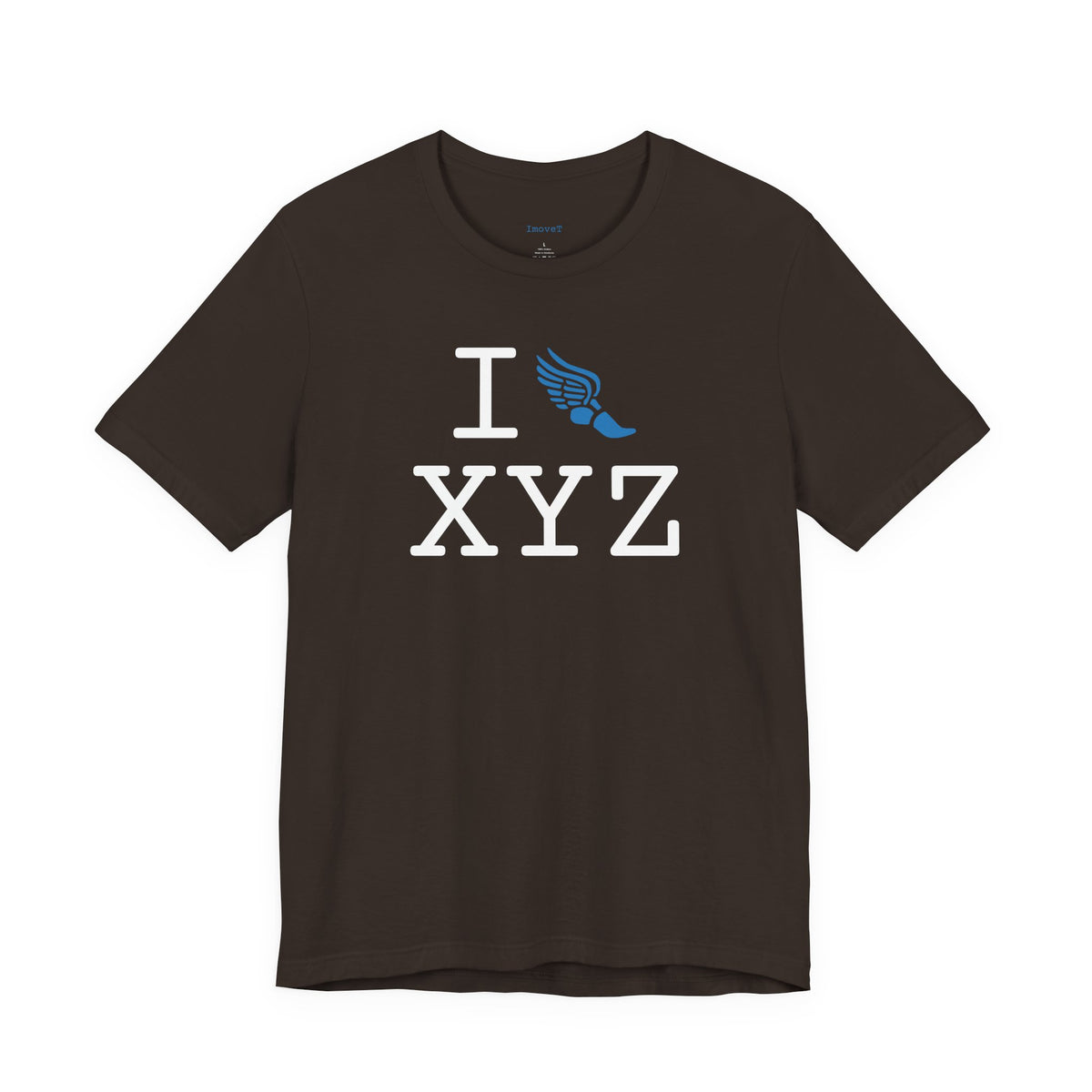 I Run unisex T, light blue logo