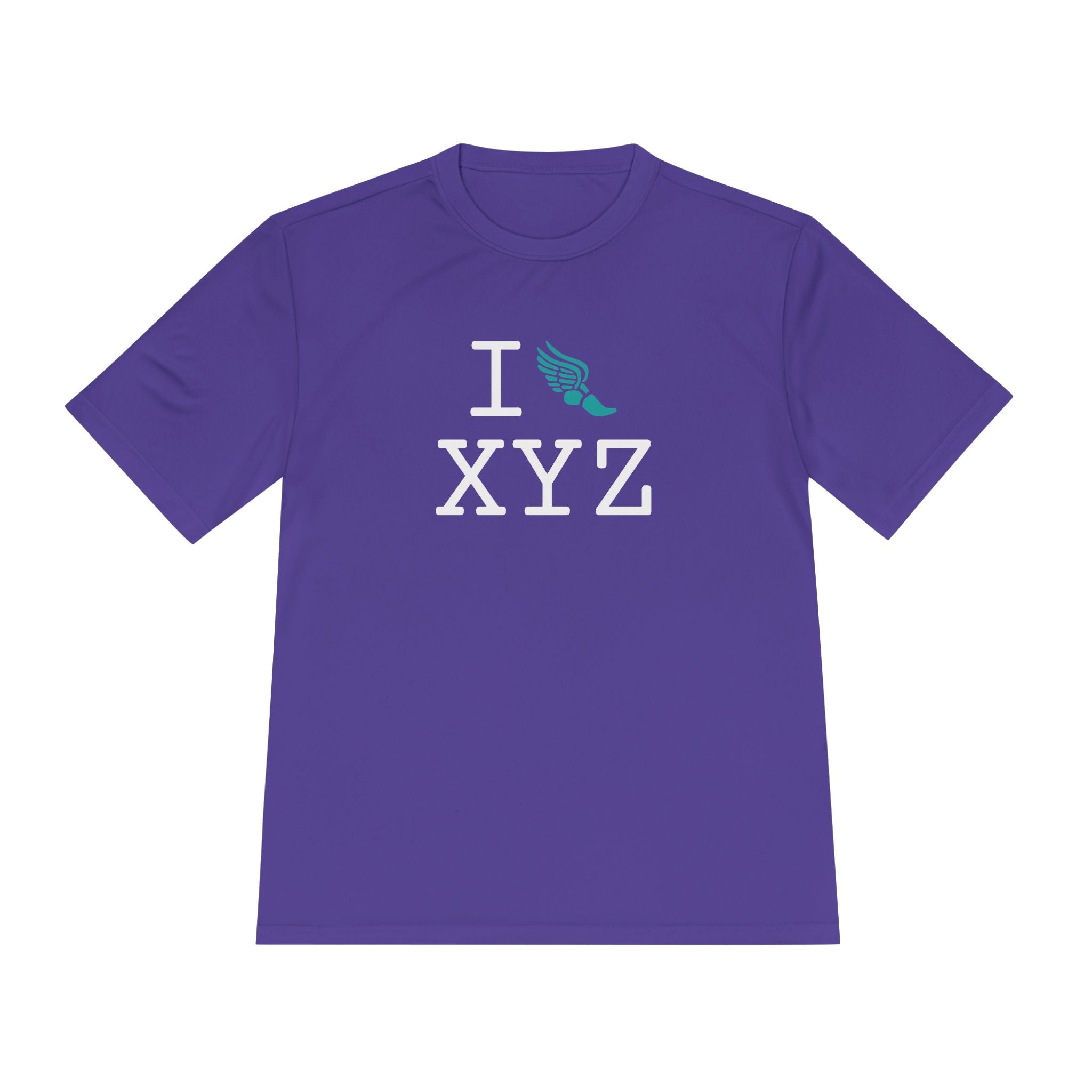 I Run athletic T, teal logo