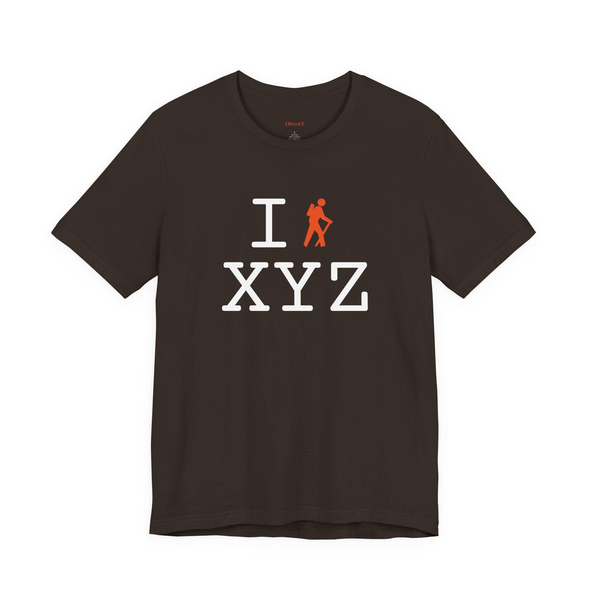 I Hike ___ unisex T, orange hiker